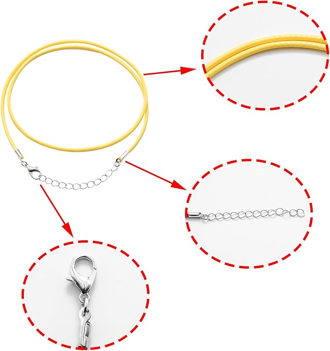 10 Pcs 2.0mm Leather Necklace Cords with Clasp,Waxed Cords,Necklace Ropes for Pendants and Jewelry Making(Light Yellow)