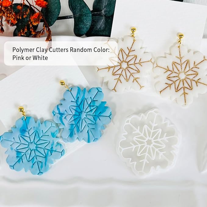 Xaekicr Snowflake Polymer Clay Cutters for Earrings, Clay Earring Cutters for Winter Crafts, 2pcs Christmas Polymer Clay Molds Clay Tools