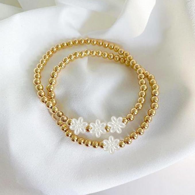 1740 Pcs Gold Beads for Jewelry Making Pearl Flower Beads for Bracelet Making Kit Mixed Sizes Gold Bracelet Spacer Bead Charms Necklace Earrings DIY Craft for Women Adult Small Bead for Crafts