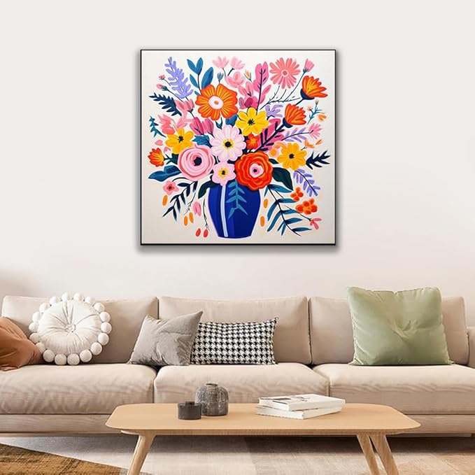 JUJUHOOD Abstract Flowers Paint by Numbers Kit for Adults Beginner & Kids Ages 8-12, Flower in Vase Paint by Number Without Easel, Simple Paint by Numbers for Gift Home Wall Decor (10x10Inch)