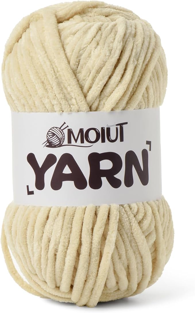 Fluffy Chenille Yarn for Crocheting, Chunky Velvet Yarns for Crochet Amigurumi, Baby Yarn for Crocheting Soft Blanket, 87.4yds /3.5 oz Bulky Yarns for Crafts/Hats/Shoes/Socks (Beige)