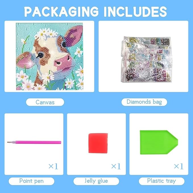 PERFECTSIGHT Cute 5D Diamond Art Kits with Wooden Frame, Kawaii DIY Painting Art for Adults, Diamond Arts and Crafts Sets, Big Gem Full Drill Diamond Dots for Women Beginners (Cow)