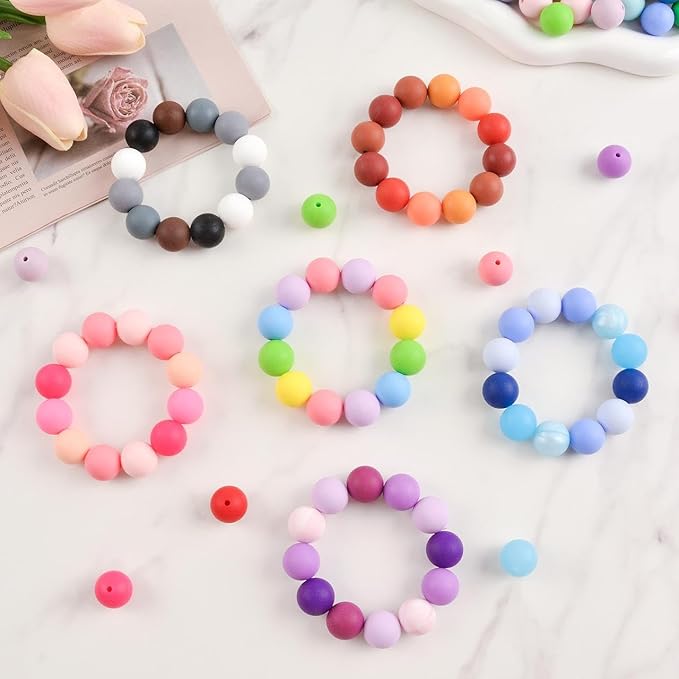 ZIFTY 150Pcs Silicone Beads for Keychain Making Kit 15mm Bulk Loose Round Rubber Silicone Focal Beads for Pens, Necklace Bracelet Making Kit, Jewelry, Art, Crafts, DIY(Orange)