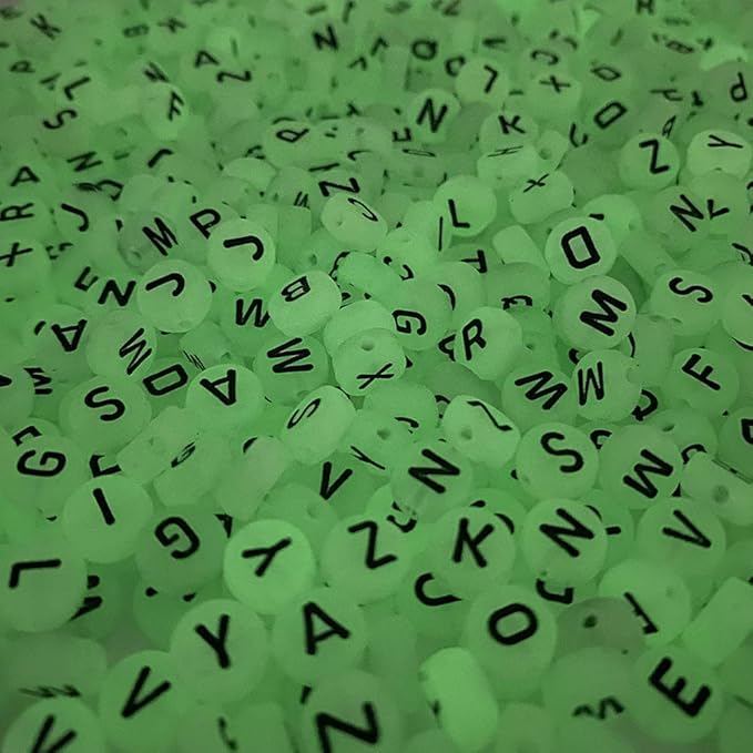 Yochus 1000pcs Translucent White UV Round Acrylic Alphabet Beads Glow in The Dark 4x7mm Black Letter A-Z Beads for Jewelry Making and DIY Bracelets, Necklaces, Key Chains