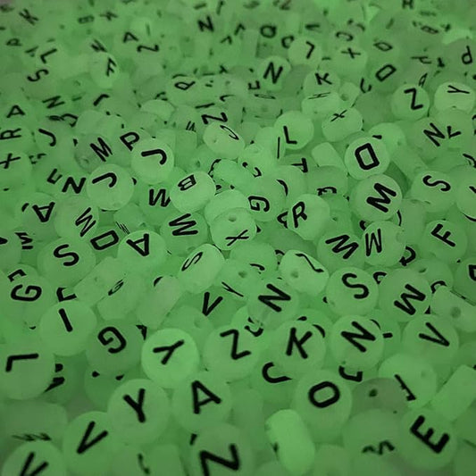 Yochus 1000pcs Translucent White UV Round Acrylic Alphabet Beads Glow in The Dark 4x7mm Black Letter A-Z Beads for Jewelry Making and DIY Bracelets, Necklaces, Key Chains