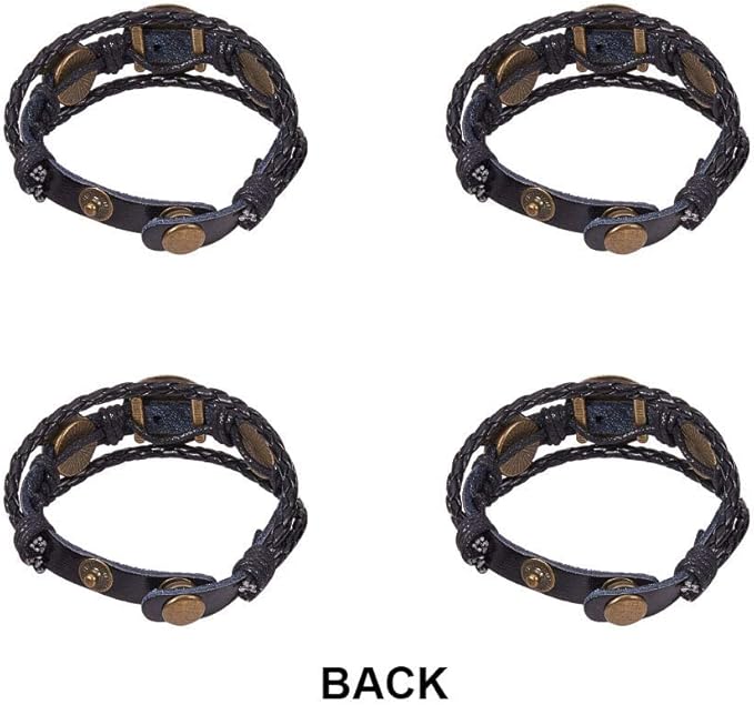 SUNNYCLUE DIY 4 Sets Braided Leather Bracelet Making Kit Multilayer Rope Bangle Cuff Wristband with Blank Alloy Cabochon Bezel Tray, Clear Glass Cabochon 18mm, Button Adjust, Mixed Shapes