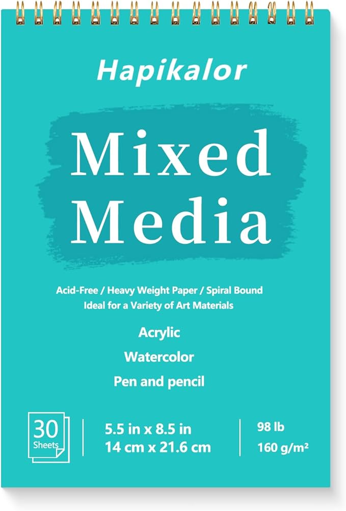 sketch book mixed media pad - 5.5" x 8.5" top spiral bound sketch pad, 30 sheets 98lb/160gsm acid-free drawing paper, art supplies sketchbook for drawing, sketching