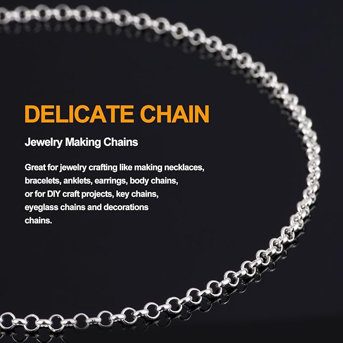 KYUNHOO 5 Meters Small Circle Chain for Jewelry Making Silver Plated Necklace Chains Bulk with Jewelry Connectors for Handcraft DIY