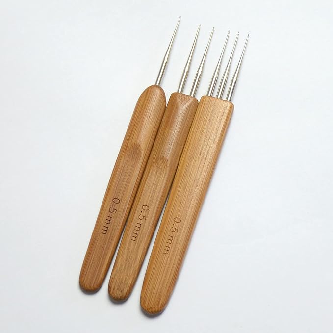 Luwigs 3pcs/Set 0.5mm Dreadlock Crochet Hook for Hair (1 Hook, 2 Hooks,3 Hooks) Dreadlock Needle Tool for Braid Bamboo Dreadlock Crochet Hook Dreadlocks Crochet Needle for Dreads Tool