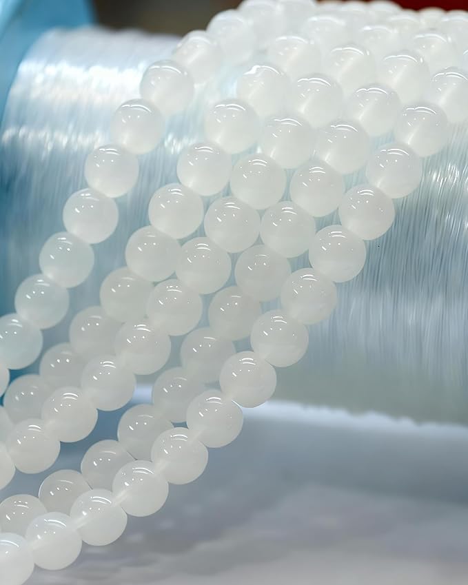 8mm Glass Beads 46PCS Glass Beads for Jewelry Making Charm Round Loose Bead for Bracelet Making Kit (White Jade)
