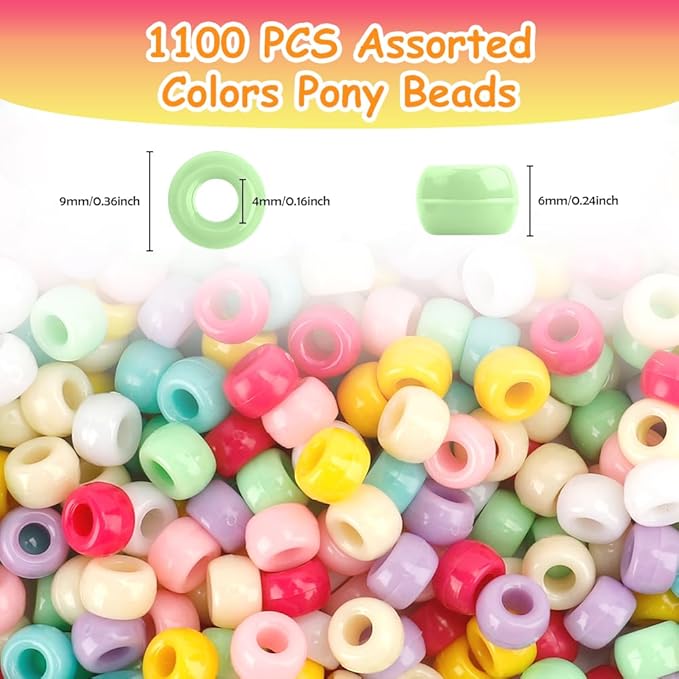 pony beads bulk 1100 pcs, beads for jewelry making, bead for bracelets making hair bead for bracelet plastic (marcaron)