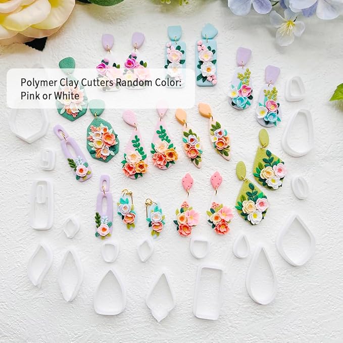 Spring Floral Polymer Clay Cutters Set – Teardrop & Geometric Clay Cutters, Polymer Clay Molds for Clay Earring Cutters, Clay Tools