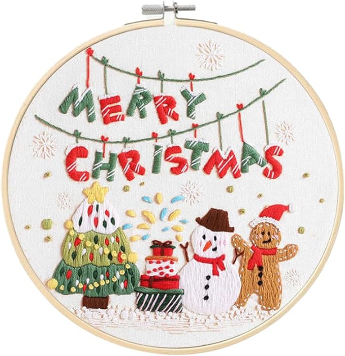 christmas embroidery kits: 1 pack cross stitch kit for beginners adults, diy ornaments craft kit with all tools & instructions, stamped hand embroidery starter kit for holiday crafts & xmas home decor
