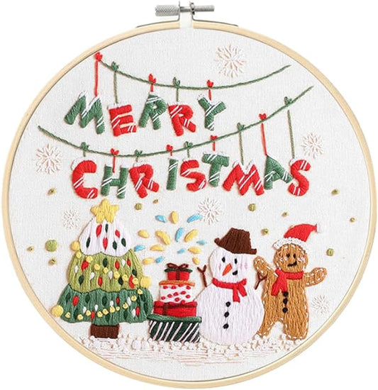 christmas embroidery kits: 1 pack cross stitch kit for beginners adults, diy ornaments craft kit with all tools & instructions, stamped hand embroidery starter kit for holiday crafts & xmas home decor