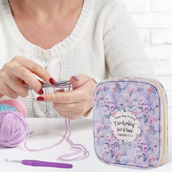 Crochet Hook Case,Portable Zipper Storage Organizer Bag for Crochet Hooks, Knitting Needles, Project & Sewing Supplies, Lightweight,Easy to Hold (No Accessories Included).Misty Rose