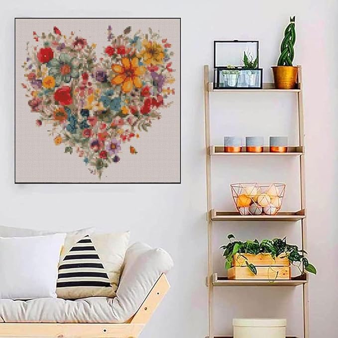 Valentine's Day Stamping Cross Stitch Kit, Flowers Counting Cross Stitch Kit for Adult Beginners , Full Line DIY Cross Stitch Stitching Kit for Home Decor Cross Stitch Patterns 13.7x13.7 inches