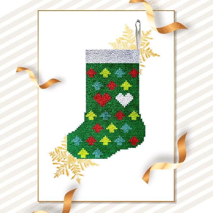 Numptain Latch Hook Kits for Adults,DIY Rug Kits Carpet Embroidery Sofa Cushion Christmas Stocking Pattern Color Printed Canvas,Beginners Handmade Needlework Crafts Home Decoration,16.9"x12.2" NT15