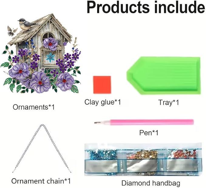 Birdhouse Diamond Art Hanging Kit for Adult Flowers Bird,Special Shaped Rhinestone,DIY Acrylic 5D Diamond Art Painting Window Pendants Home Garden Wall Hanging Kits Hanging Ornament,Double-Sided