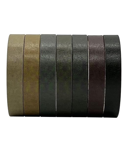 Vintage Brown Thin Washi Tapes Set,7 Rolls Basic Collection Decoration 6mm Wide Japanese Masking Decorative Tapes for Bullet Journal Planners DIY Cottagecore Collage Crafts Arts Scrapbooking Adhesive