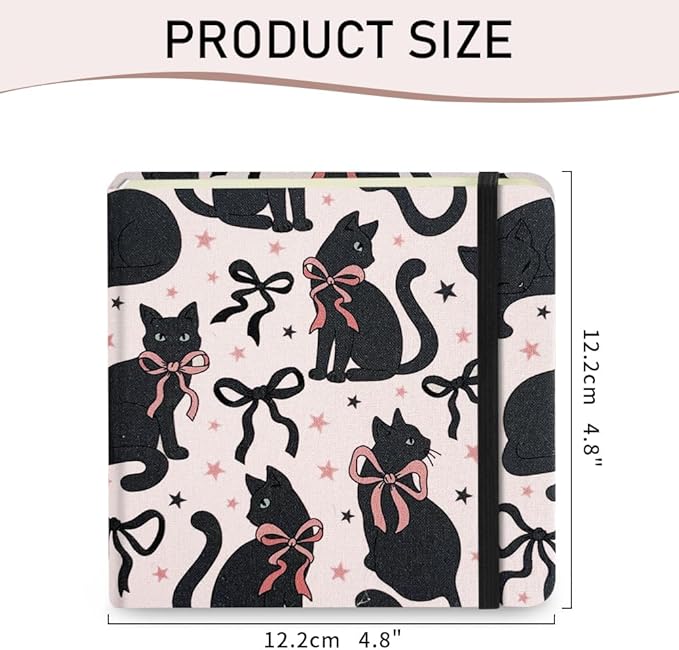 Mifuner 4.8x4.8in 80gsm Mini Notebooks Art Blank Pages Sketchbooks Travel Journal Pocket Hardcover Paint Writing Notebook Blank Diary Memo Planner Sketchbook Fabric Cover.Black Cat