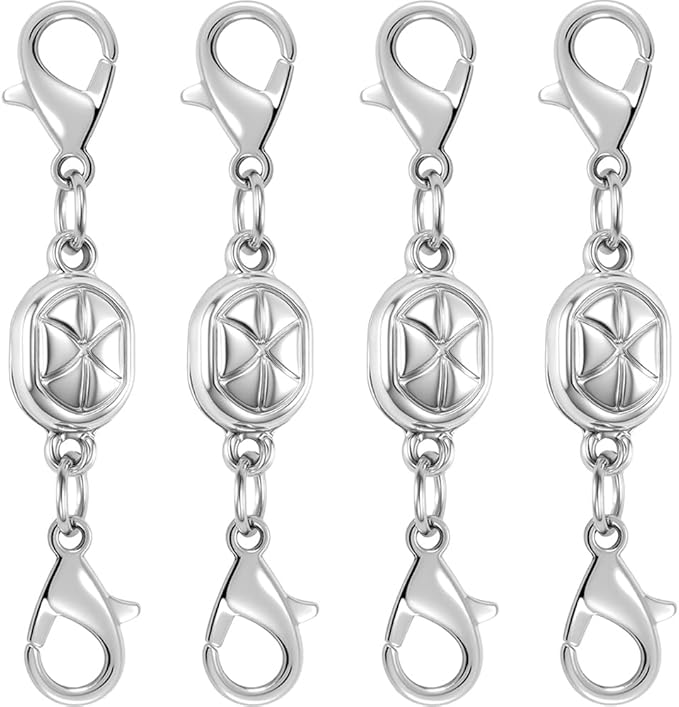 magnetic necklace clasps and closures-magnetic necklace clasp set, double locking design, gold and silver (4pcs silver)