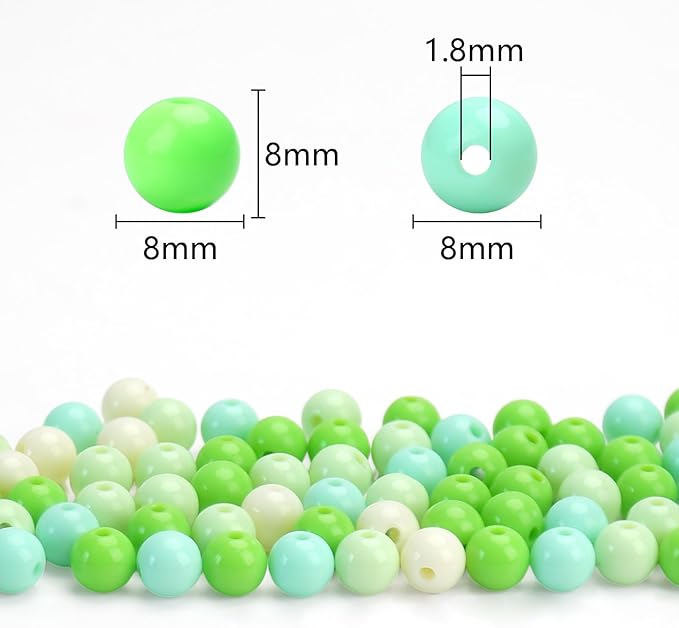 500pcs 8mm mixed color acrylic round beads, assorted plastic gumball bubble gum beads with hole pastel loose beads bulk for jewelry diy making crafting supplies (green series)