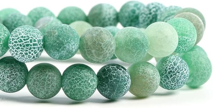 Stone Beads, 60pcs Matte Green Weathered Agate, 6mm Round Loose Beads for Jewelry Making, Bracelets, with Bag, String & Card