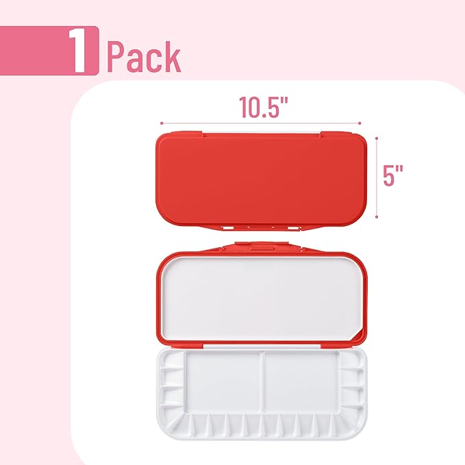 Mr. Pen- Airtight Watercolor Palette with Lid, Red, 18 Wells and 2 Mixing Areas, Empty Watercolor Palette, Paint Pallet with Lid, Folding Paint Tray
