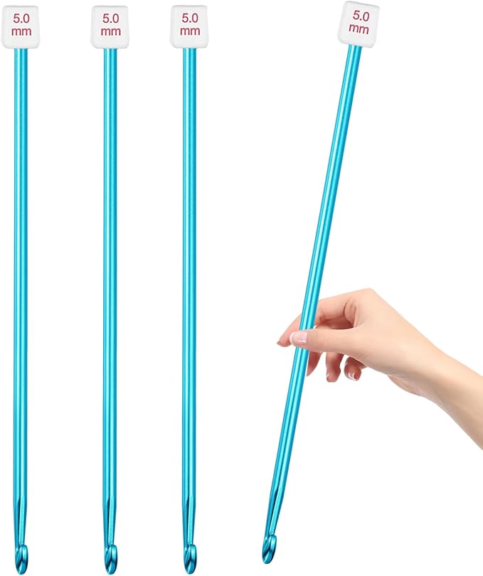 HEALEAYAR 5mm Tunisian Crochet Hooks Bulk, 27cm Extra Long Crochet Needles Aluminum Afghan Knitting Needles Tools for Beginners and Skills Class, Pack of 4