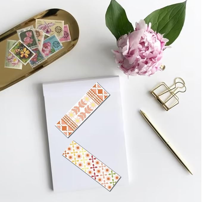 FREEBLOSS 6 Set Bohemian Cross Stitch Bookmark Kit, Geometric Pattern DIY Bookmarks Cross Stitch Kits for Beginners, Stamped Embroidery Bookmarks, Cross Stitch Kits for Adults
