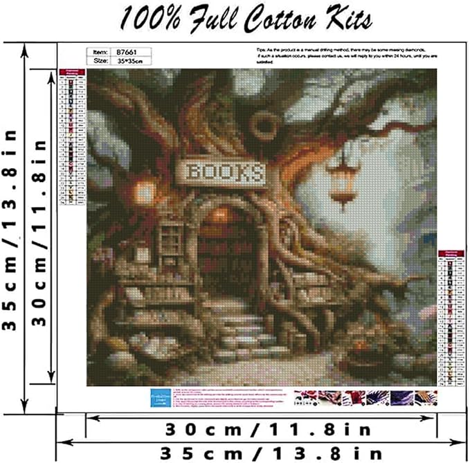 MYBISYMQQ Book Stamping Cross Stitch Kit, Tree of Life Counting Cross Stitch Kit for Adult Beginners, Full Line DIY Cross Stitch Stitching Kit for Home Decor Cross Stitch Patterns 13.7x13.7 inches