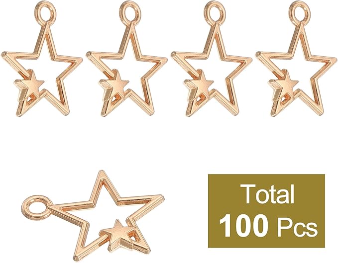 uxcell 100Pcs Alloy Open Bezel Pendants, Star Open Back Hollow Frame Pendant Geometric for Resin Jewelry Making Earrings Necklace Bracelet DIY, Light Gold