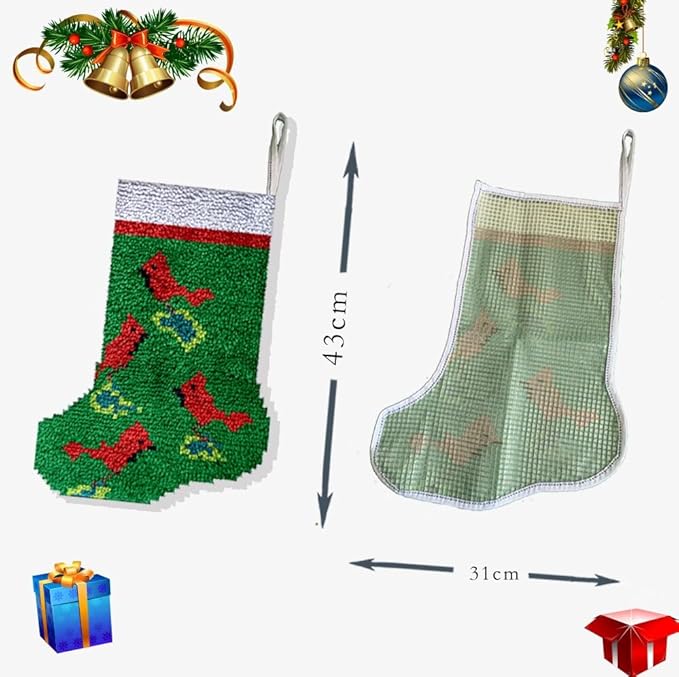 Numptain Latch Hook Kits for Adults,DIY Rug Kits Carpet Embroidery Sofa Cushion Christmas Stocking Pattern Color Printed Canvas,Beginners Handmade Needlework Crafts Home Decoration,16.9"x12.2" NT15