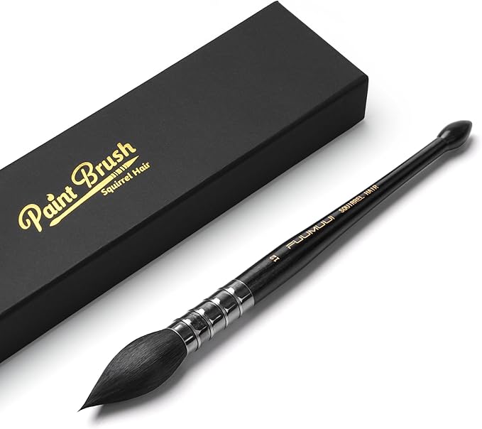 Professional Watercolor Brush, Fuumuui Natural Squirrel Hair Mop Brush, Round Quill Detail Fine Tip Watercolor Paint Brush for Water Color Gouache Ink Painting - Sizes #12