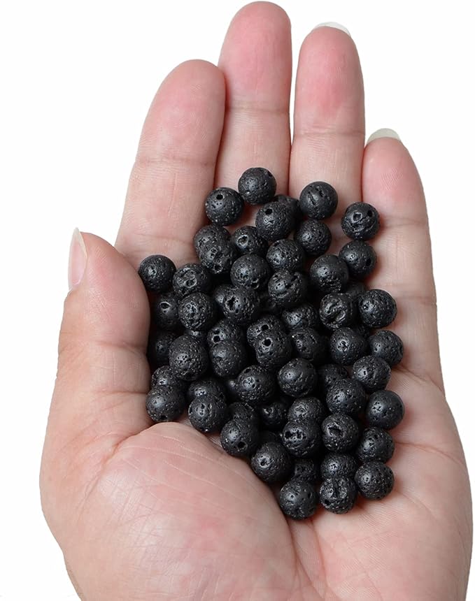 bymitel 8mm natural lava round beads gemstones genuine with 140pcs diy jewelry making unisex (8mm 140pcs, black lava)