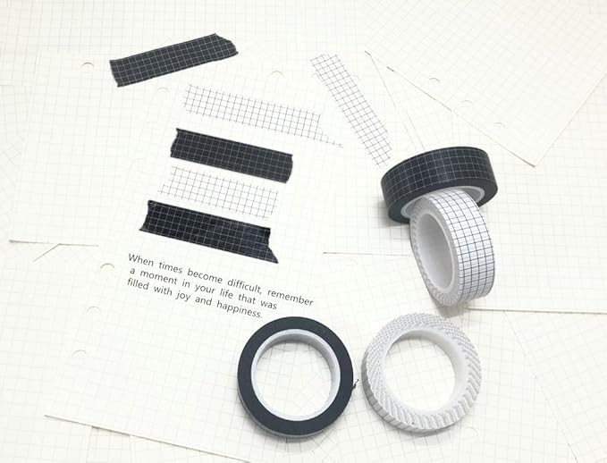 10 Rolls White Black Grid Washi Tape Set 33Feet 3/5Inch Wide Writable Self Adhesive Masking Tapes Sticky Decorative Paper Tape for Arts DIY Scrapbooking Planners Suplies