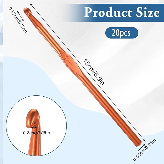 5.5 mm Crochet Hook, 20 Pcs Aluminum Crochet Hooks US Size I (Size 9) Knitting Needles Crochet Supplies for DIY Yarn Crafts Beginners (Orange)