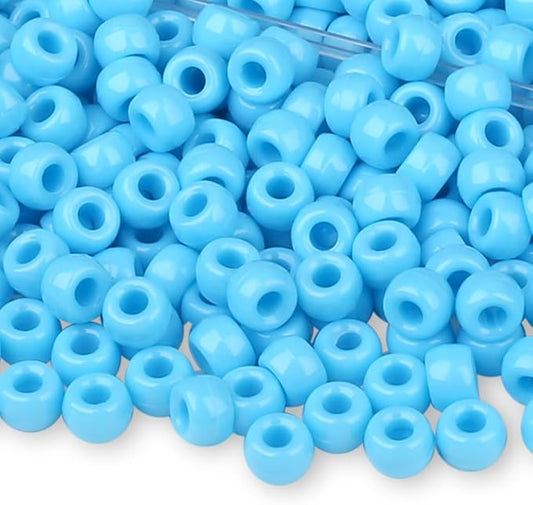 1000Pc Boxed Light Blue Pony Beads, 9MM Plastic Craft Beads with Large Hole, Light Blue Hair Bead for Braids, Bracelet Bead for Jewelry Making