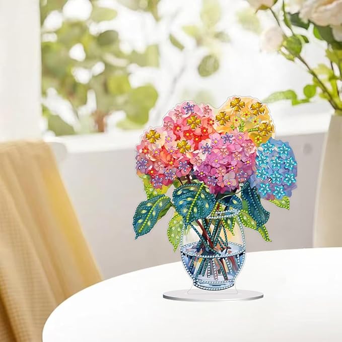 hyzsj DIY Diamond Desktop Ornament Flower, Crystal Vase Diamond Art Painting Tabletop Ornaments Single Sided, Diamond Ornament for Adult Beginner Home Office Decor Crafts Gift