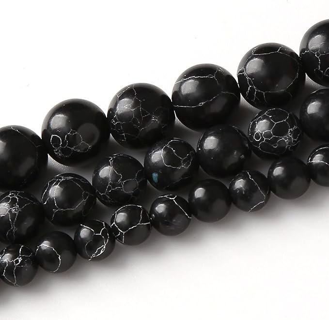 Black Turquoise Stone Beads for Jewelry Making Gemstone Round Crystal Bracelet Necklace 1 Strand 15.5inch 60PCS 6MM