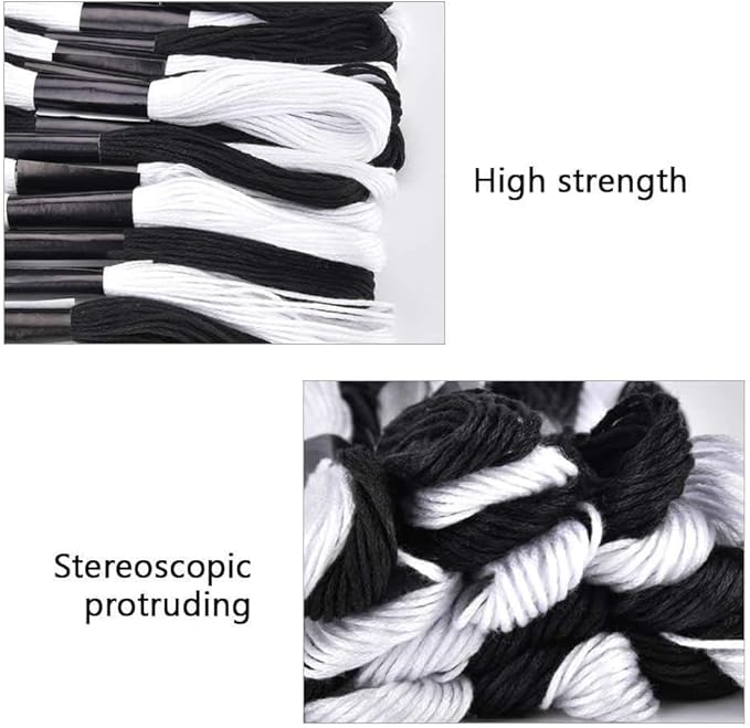 Friendship Bracelet String 12 Skeins, Embroidery Floss Cross Stitch Embroidery Thread Floss Bracelet Making Yarn, Craft Floss (Black and White)