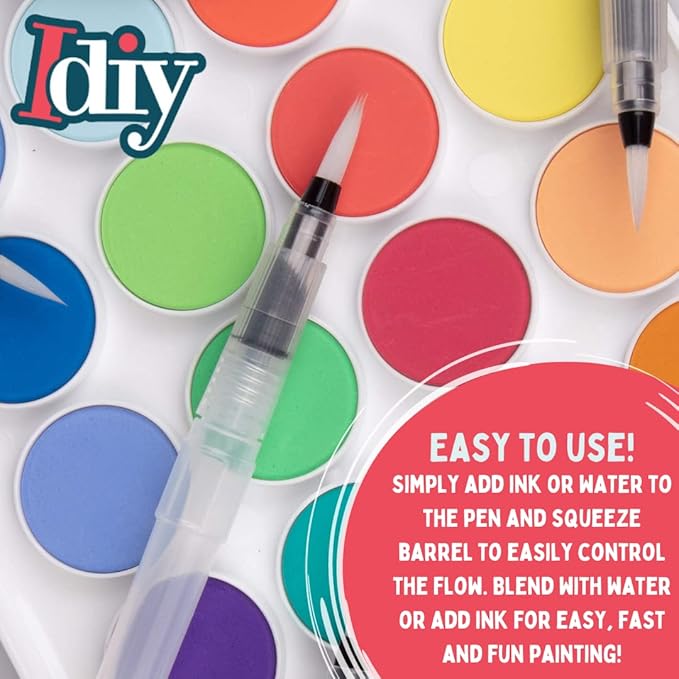 Refillable Watercolor Brush Pens Set of 12 – Water Brush Pens with 3 Tip Sizes (3mm, 4mm, 5mm) – Nylon Point Tips for Painting, Lettering, Calligraphy & DIY Crafts – Easy Flow Control & Easy to Clean