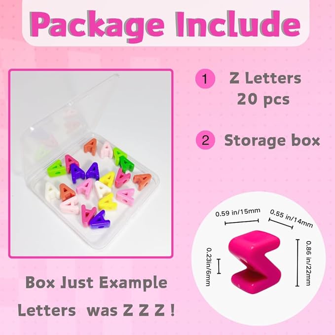 Maerolre 20Pcs Large Letter Beads, 20mm Big Acrylic Bubble Alphabet Beads, Colorful Plastic Beads for DIY Keychains, Jewelry Making, Phone Crafts Projects - Z