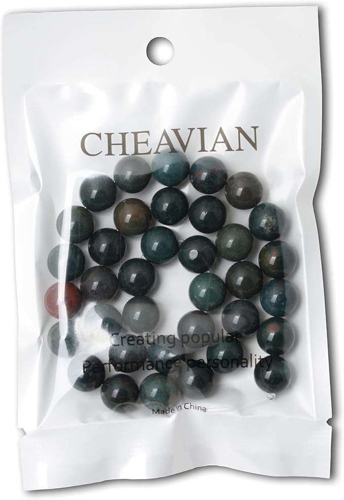 cheavian 35pcs 10mm natural indian bloodstone round loose beads for jewelry making diy bracelet necklace materials 1 strand 15"