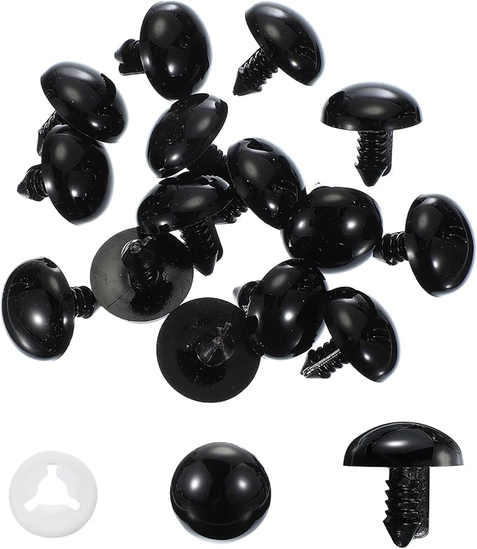 PATIKIL 24mm Safety Eyes, 20 Pcs Plastic Craft Protective Film Safety Eye with Washers for Stuffed Animals Crochet Toys Dolls DIY Craft Making, Black
