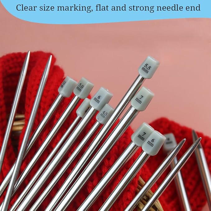 Weabetfu 55pcs Metal Knitting Needle Set,Aluminum Straight Single Pointed Stainless Steel Knitting Needles,11 Size 2mm-8mm,13.8inch Length for Handmade DIY Knitting with Accessories