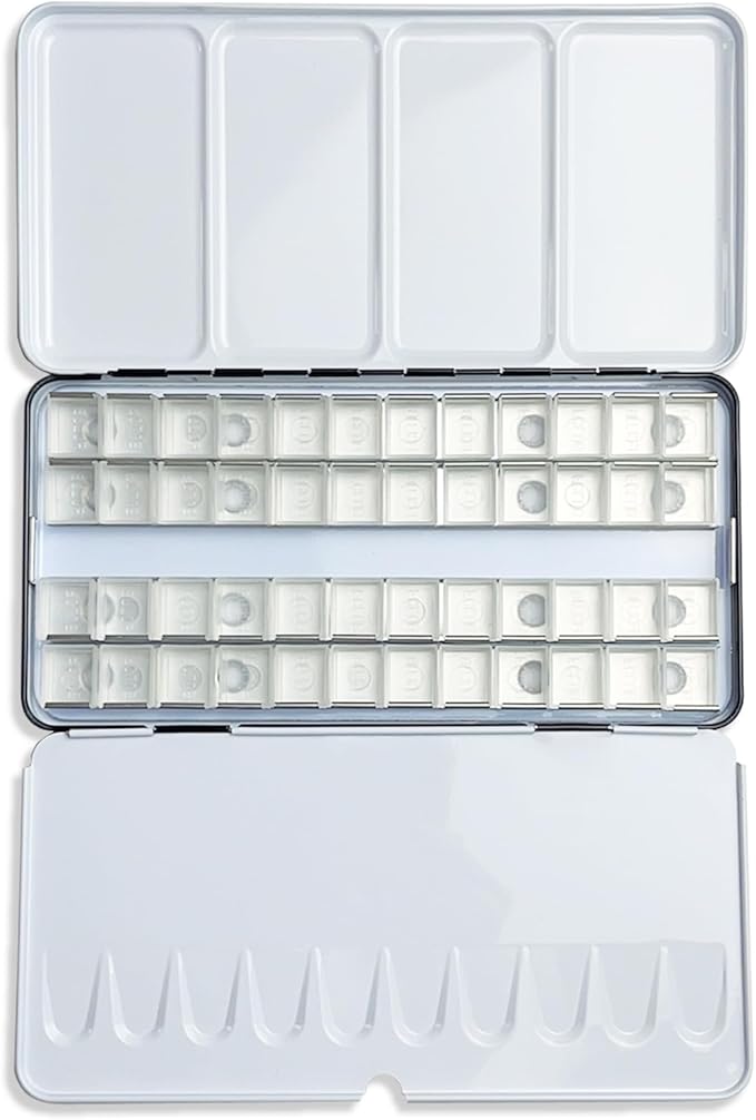 FCLUB Watercolor Palette, 48 Wells and 3 Mixing Areas - Empty Half Pans Watercolor Palette with Lid, Folding Paint Tray