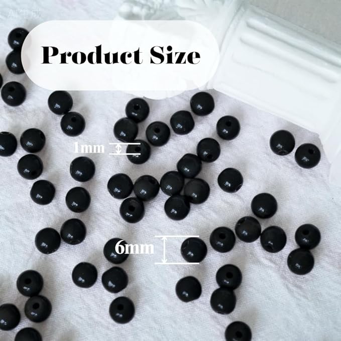 Jabrand 200pcs Black Beads, 6mm Porcelain Beads for Jewelry Making Round Ceramic Bead Unique Vintage Bead for Craft Beading Kit Bracelets DIY Decor