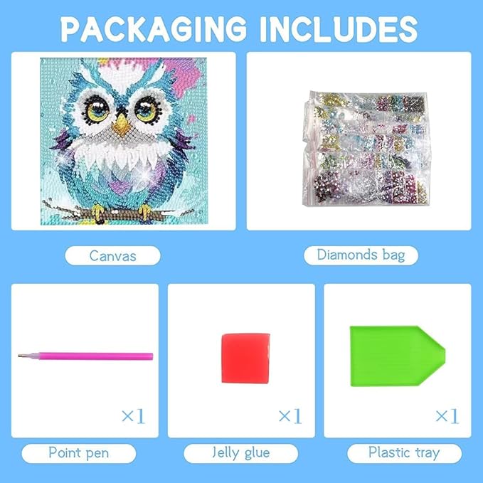 PERFECTSIGHT Cute 5D Diamond Art Kits with Wooden Frame, Kawaii DIY Painting Art for Adults Teen, Diamond Arts and Crafts Sets, Big Gem Full Drill Diamond Dots for Women Beginners (Owl)