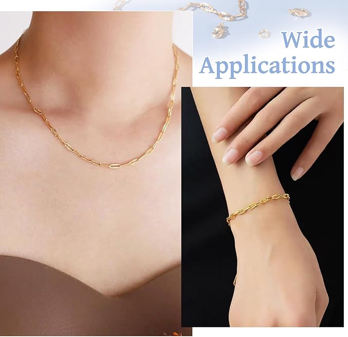 Sparkeads 5M Real 18K Gold Plated Golden Chain For Jewelry Making,Stainless Steel Chain,Golden Link Necklaces For Women,Paperclip Cable Chain for Bracelet DIY Earring Jewelry Making Kits,7.8x3.5x0.7mm